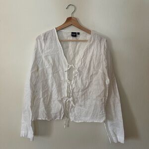 GAP White Tie-Front Linen Blouse - Women's Top